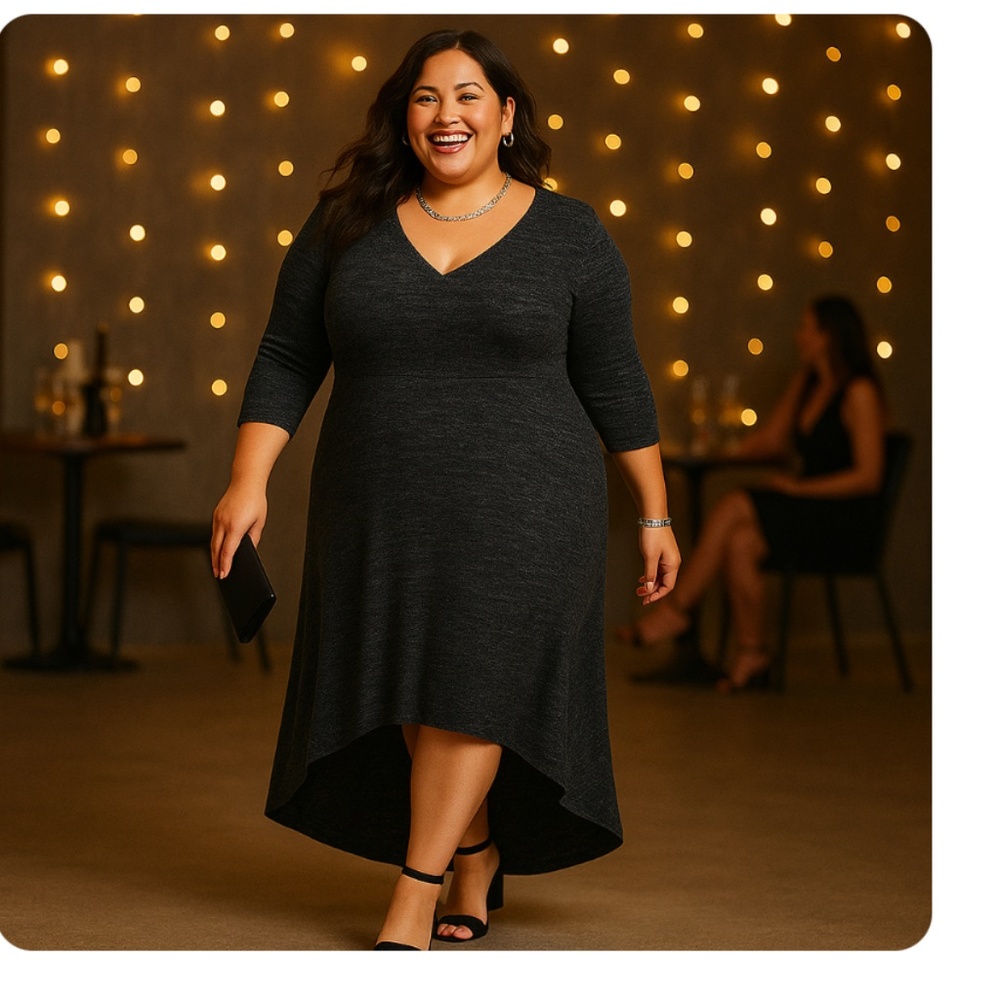 TORRID Marl Black V-Neck Hi-Lo Sweater Dress Size 2X